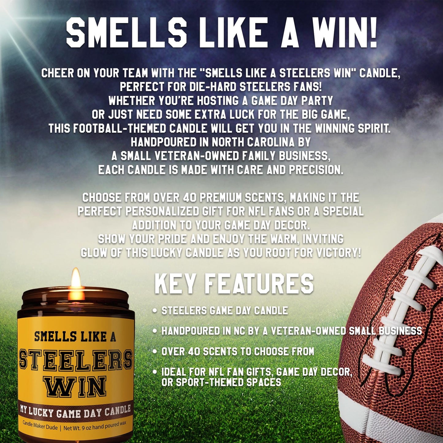 Smells Like a Steelers Win Candle, Pittsburgh Steelers Candle, Game Day Decor, Funny Steelers Fan Gift, Lucky Steelers Candle Unique