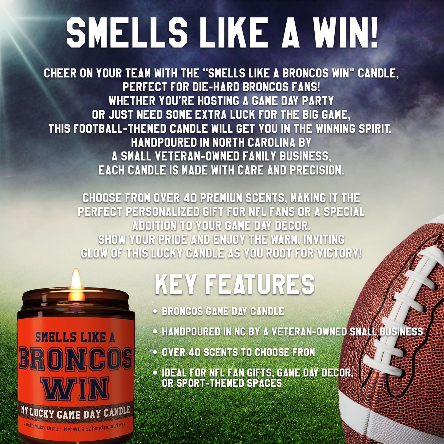 Smells Like a Broncos Win Candle, Denver Broncos Candle, Game Day Decor, Funny Broncos Fan Gift, Lucky Broncos Candle Unique