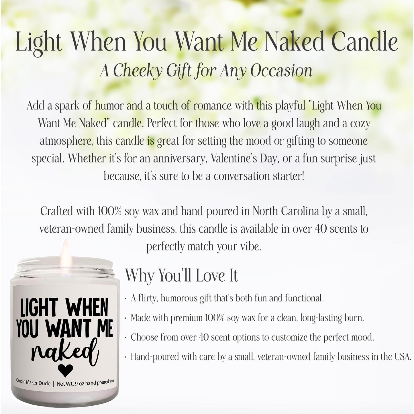 Light me when you want me naked candle, Anniversary gift, Sexy Gift for Him, Valentines gifts for him, Naughty Christmas Gift