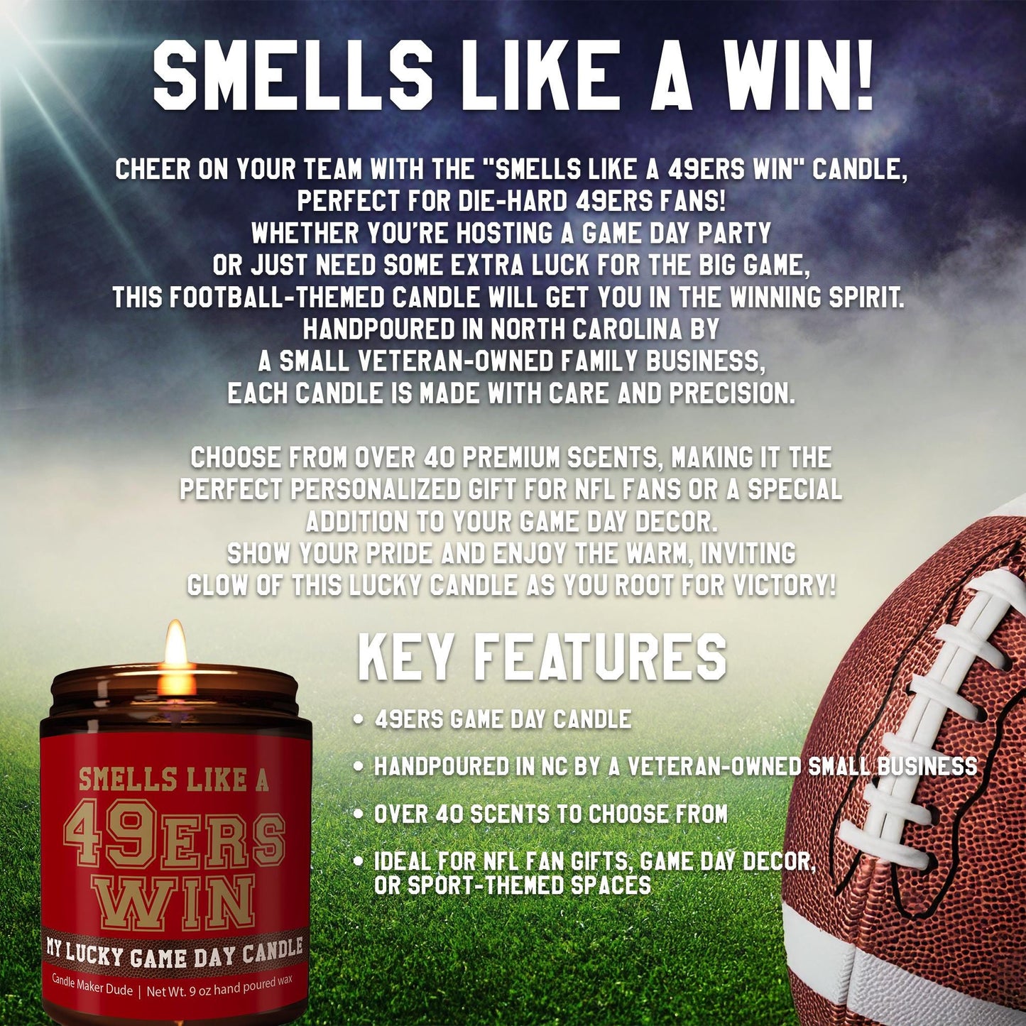 Smells Like a 49ers Win Candle, San Francisco 49ers Candle, Game Day Decor, Funny 49ers Fan Gift, Lucky 49ers Candle Unique