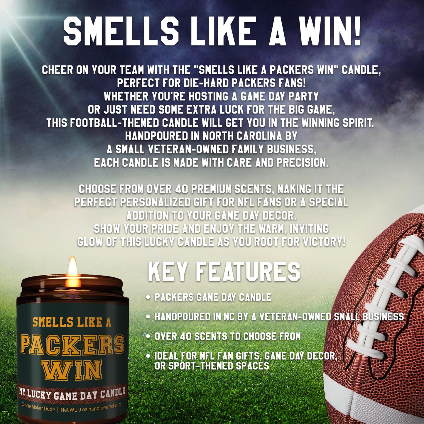Smells Like a Packers Win Candle, Green Bay Packers Candle, Game Day Decor, Funny Packers Fan Gift, Lucky Packers Candle Unique