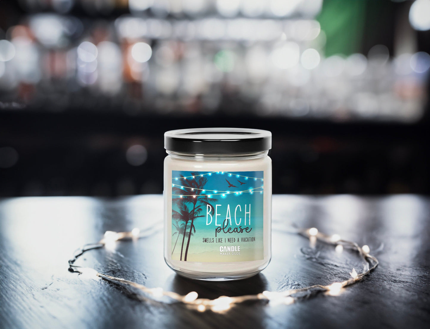 Beach Please Smells Like I Need A Vacation Candle, Funny Gift Ideas Candles, Palm Tree Tropical Beach House Decor