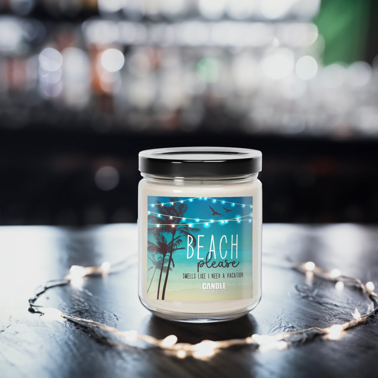 Beach Please Smells Like I Need A Vacation Candle, Funny Gift Ideas Candles, Palm Tree Tropical Beach House Decor