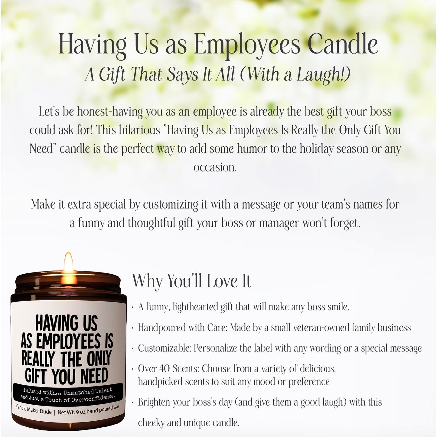 Having Us As Employees Is Really The Only Candle, Funny Gift for Boss, Gift from Employee for Boss, Office Party Gift, Gag Gift, Christmas
