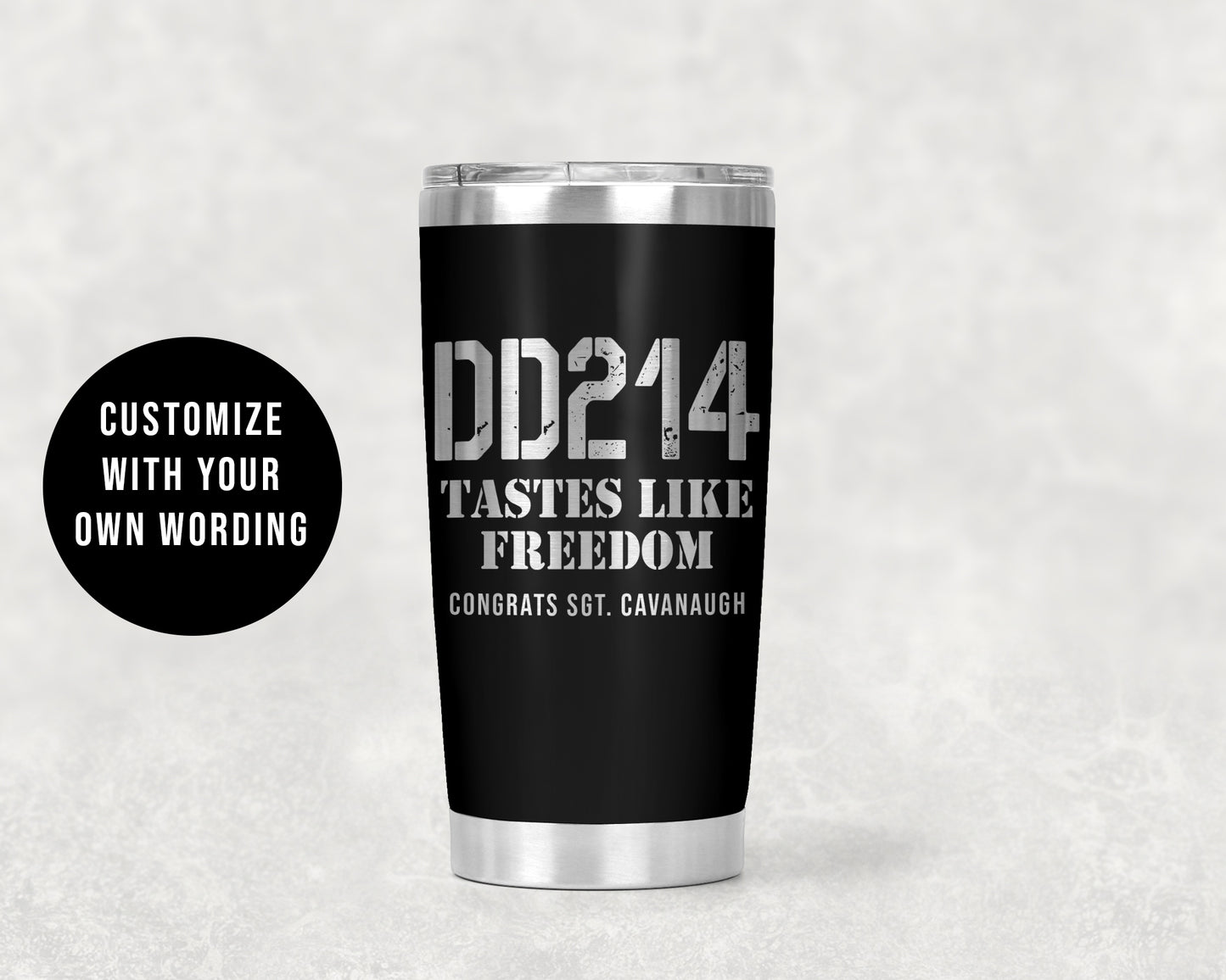 Personalized DD214 Tastes Like Freedom Tumbler, Military Veteran Cup Gift, 20 Oz