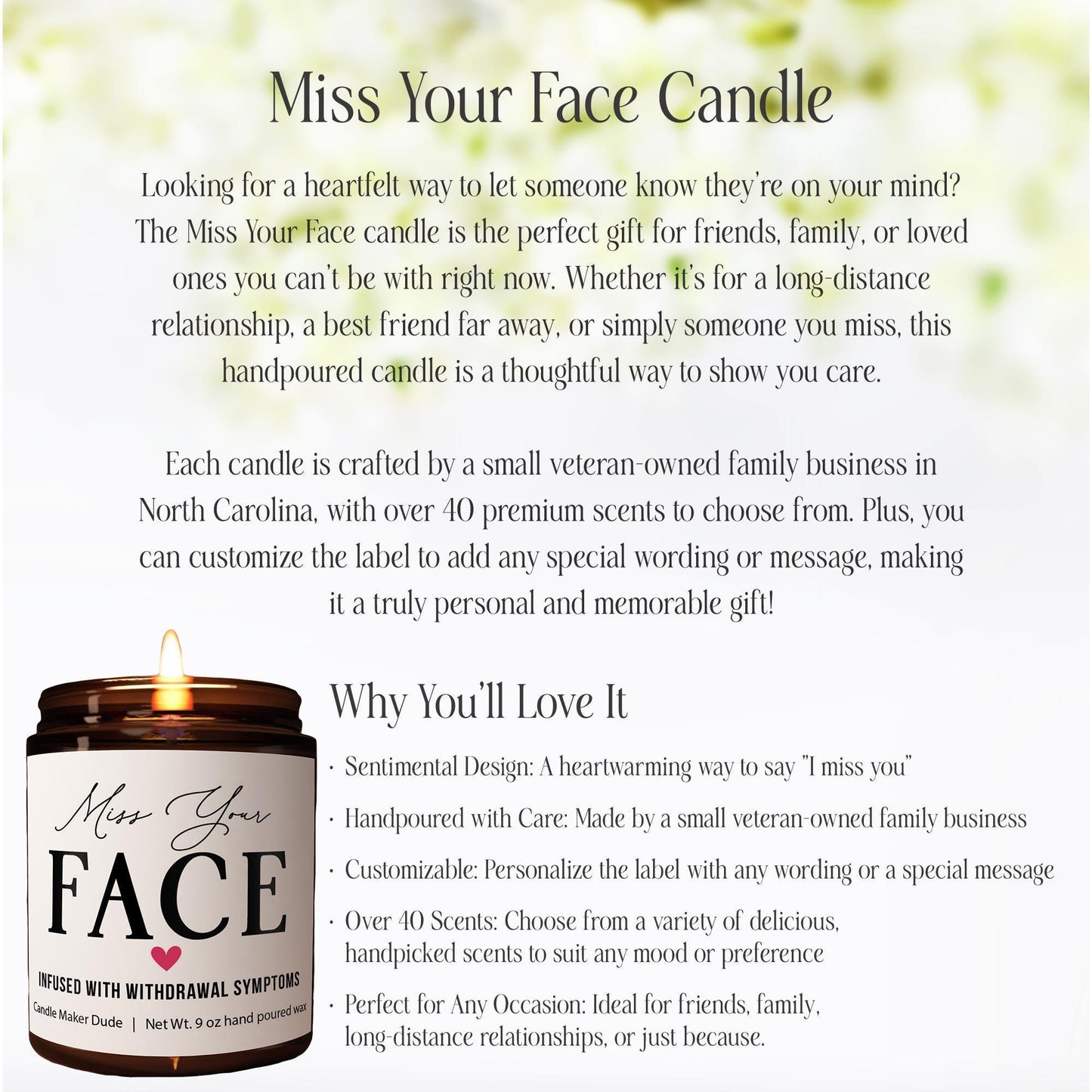 I Miss Your Face Candle, funny gift best friend gift, Thoughtful Gift for Friends & Loved Ones, funny candles, Gifts for her, Christmas gift