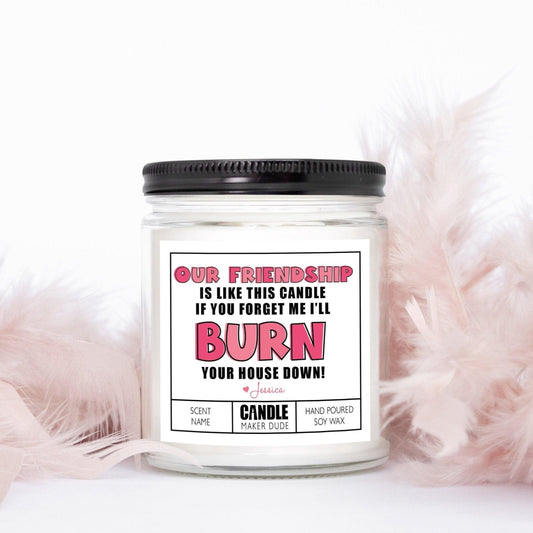 Funny Friendship Candle, Gift for Friends, Our Friendship Is Like This Candle Will Burn Your House Down, Gift Ideas for Bestie