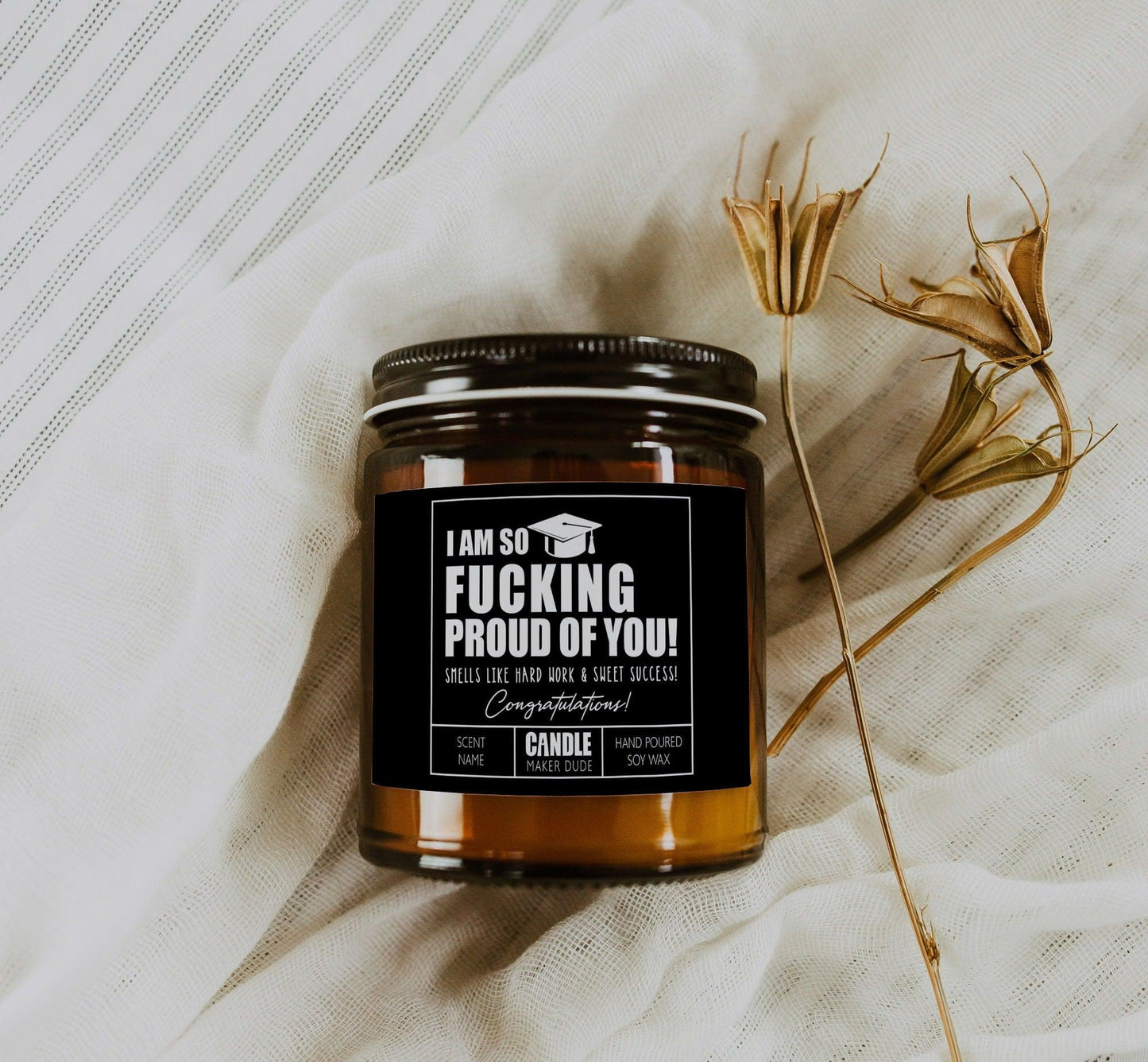 Graduation Candle Gift, So Proud Of You Gift, Funny Grad Gift for Her, Best Friend Gift, High School Graduation, College, Amber Candle Jar