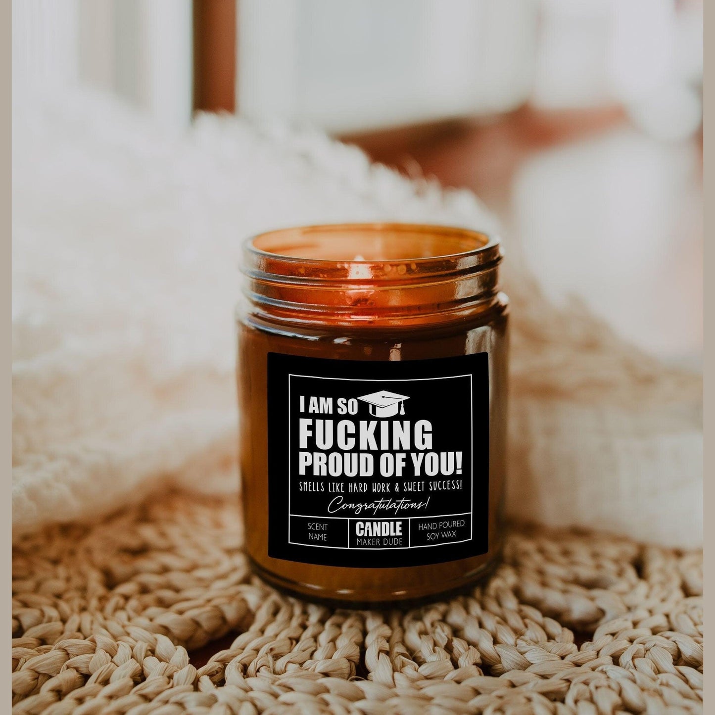 Graduation Candle Gift, So Proud Of You Gift, Funny Grad Gift for Her, Best Friend Gift, High School Graduation, College, Amber Candle Jar