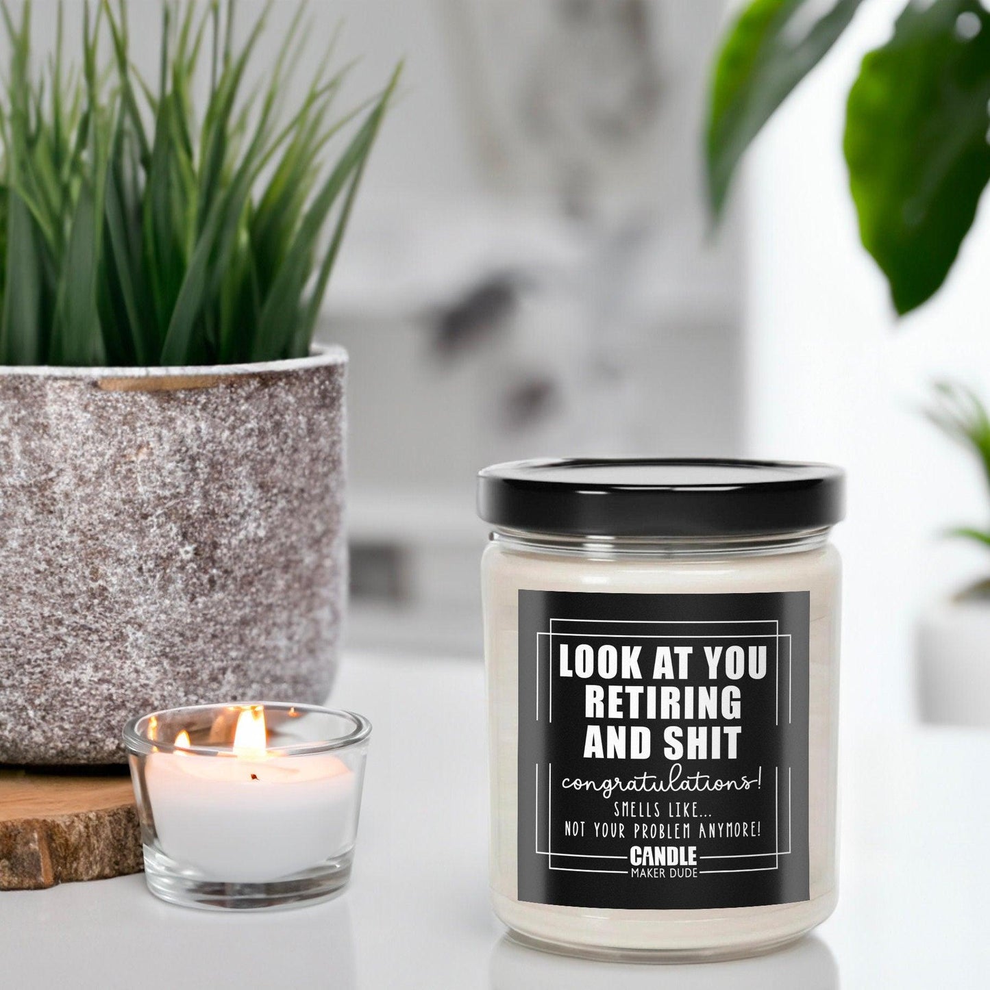 Look At You Retiring and Shit Candle, Funny Retirement Gifts, Personalized Scented Hand Poured Candle For Co-Worker or Friend
