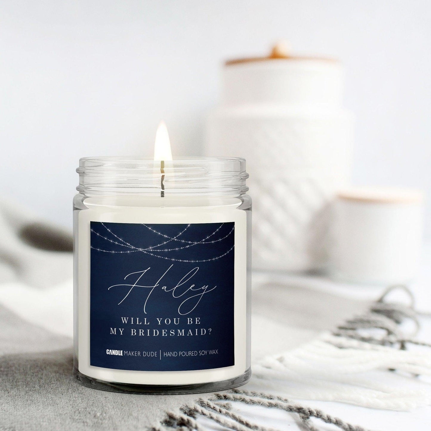 Navy Blue Will You Be My Brides Maid Candle, Personalized Wedding Candles For Gift Baskets, Favors and Gifts, Wedding Decorations