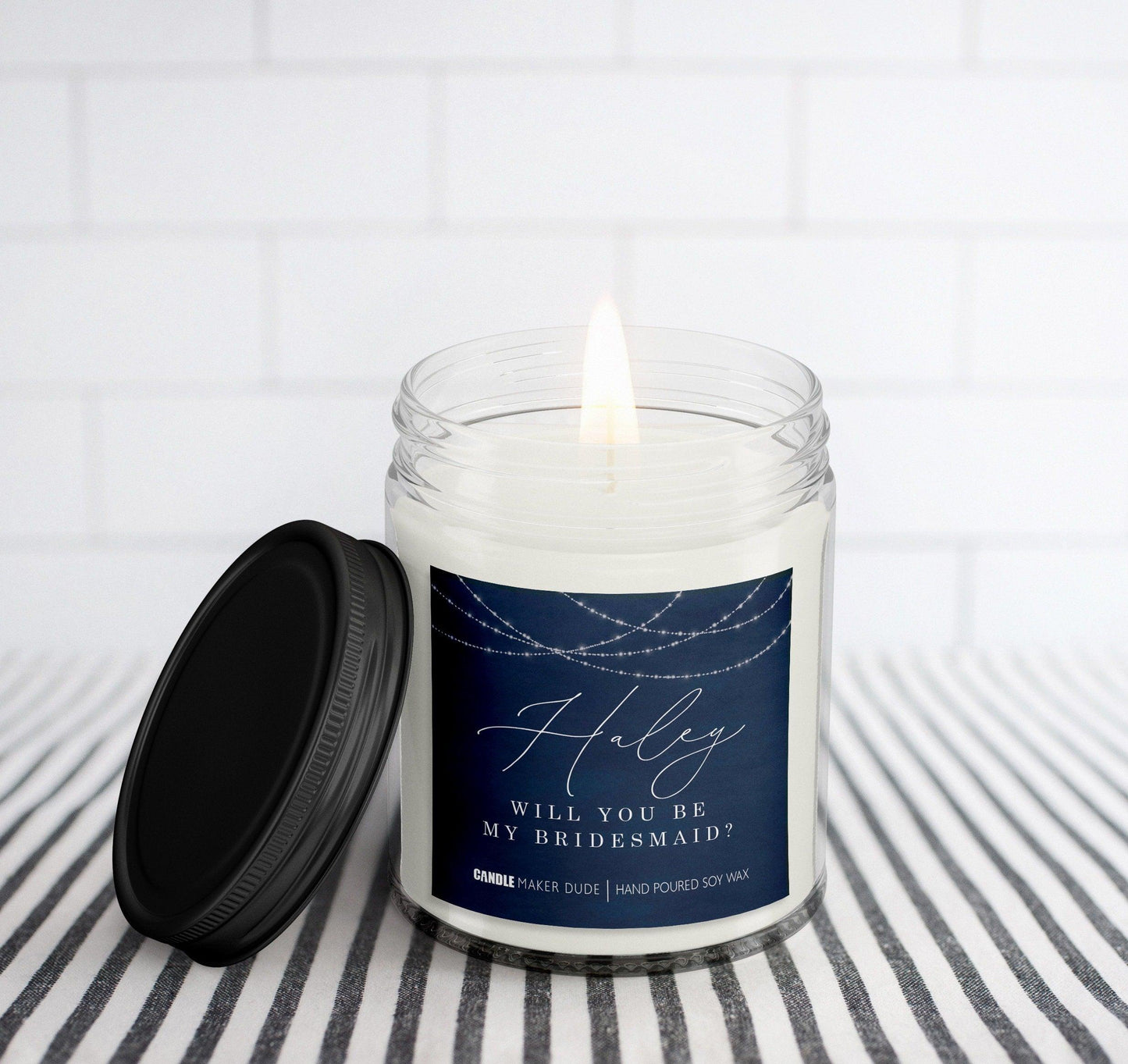 Navy Blue Will You Be My Brides Maid Candle, Personalized Wedding Candles For Gift Baskets, Favors and Gifts, Wedding Decorations