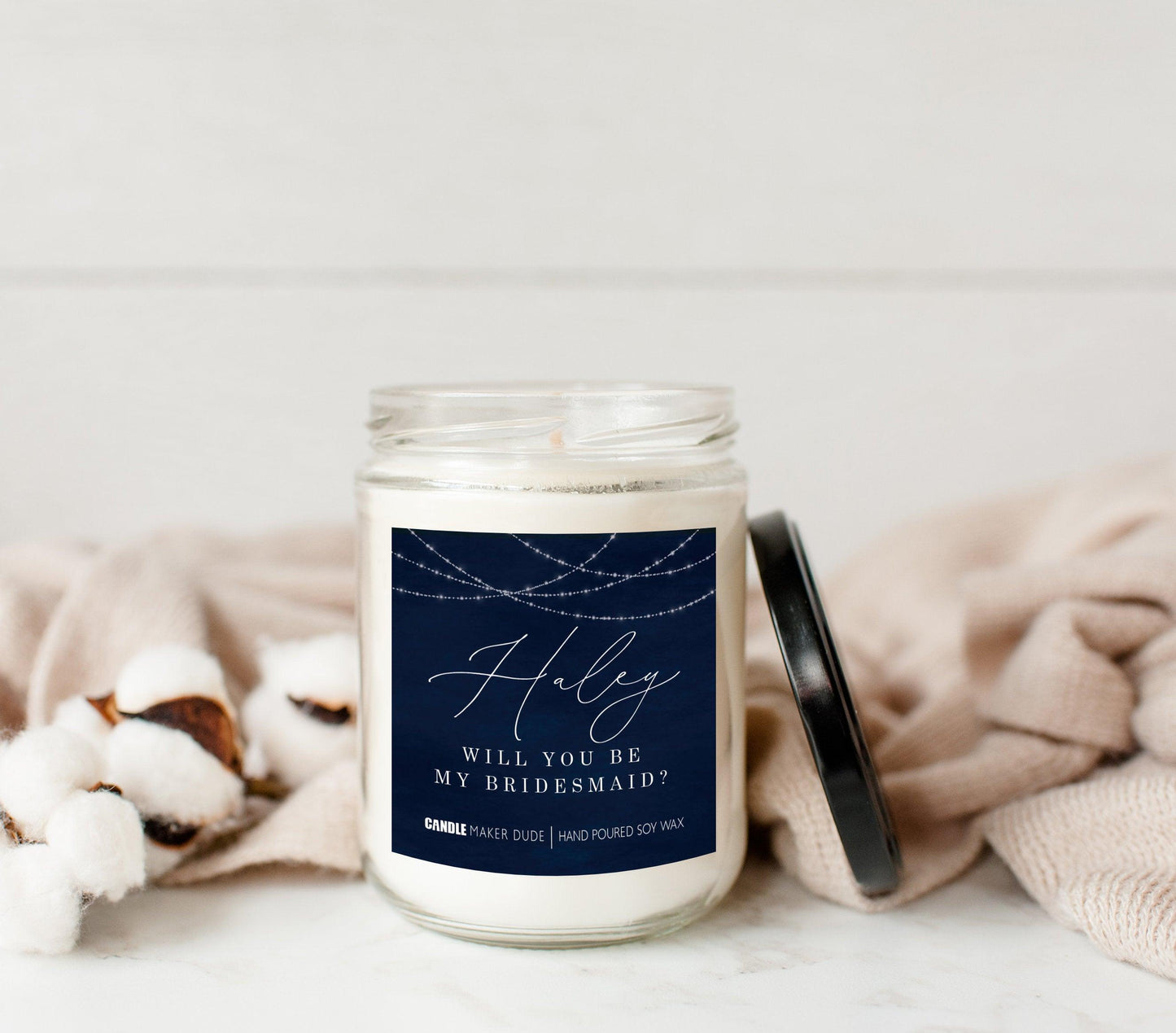 Navy Blue Will You Be My Brides Maid Candle, Personalized Wedding Candles For Gift Baskets, Favors and Gifts, Wedding Decorations