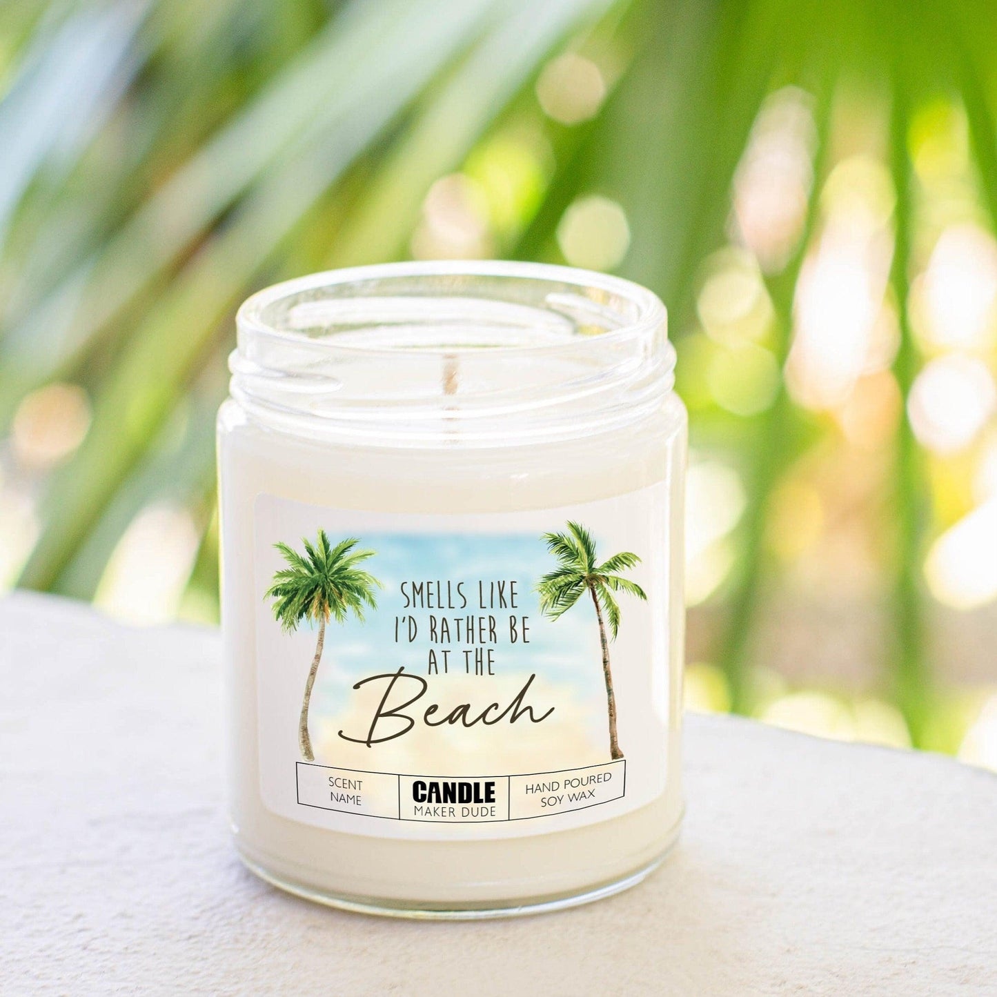 Smells Like I'd Rather Be At The Beach Funny Gift Ideas Candles, Palm Tree Tropical Beach House Decor