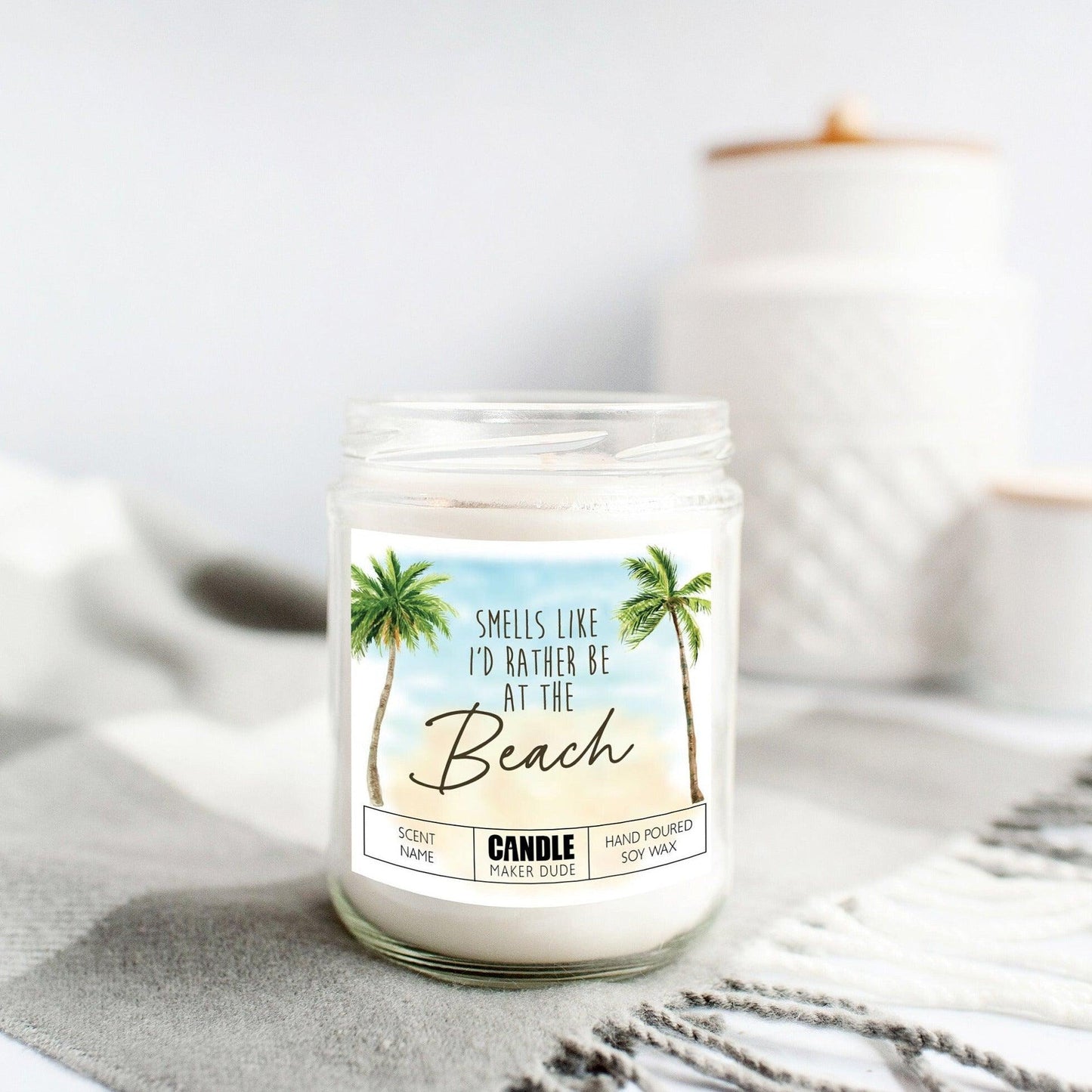 Smells Like I'd Rather Be At The Beach Funny Gift Ideas Candles, Palm Tree Tropical Beach House Decor