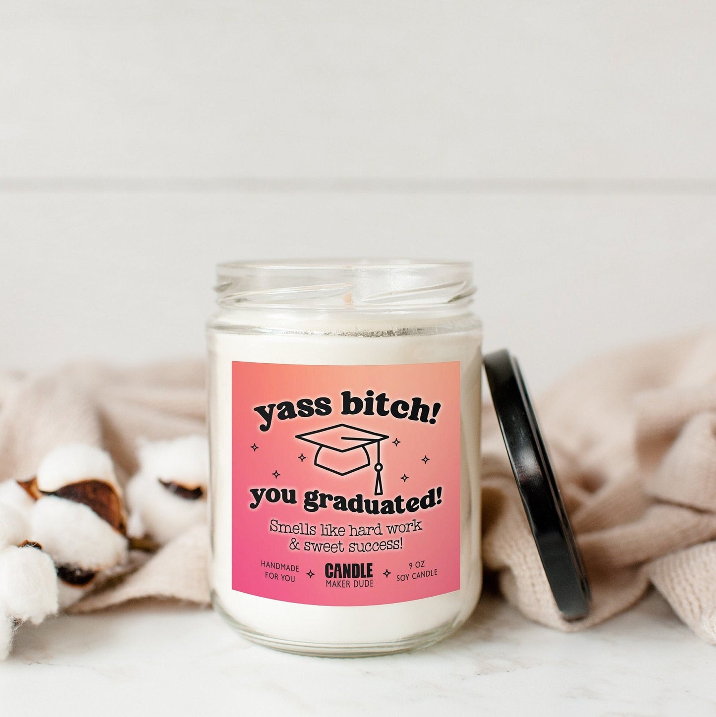 Yes Bitch Graduated Soy Candle, Funny Personalized Graduation Gift, Grad Gift, Pink