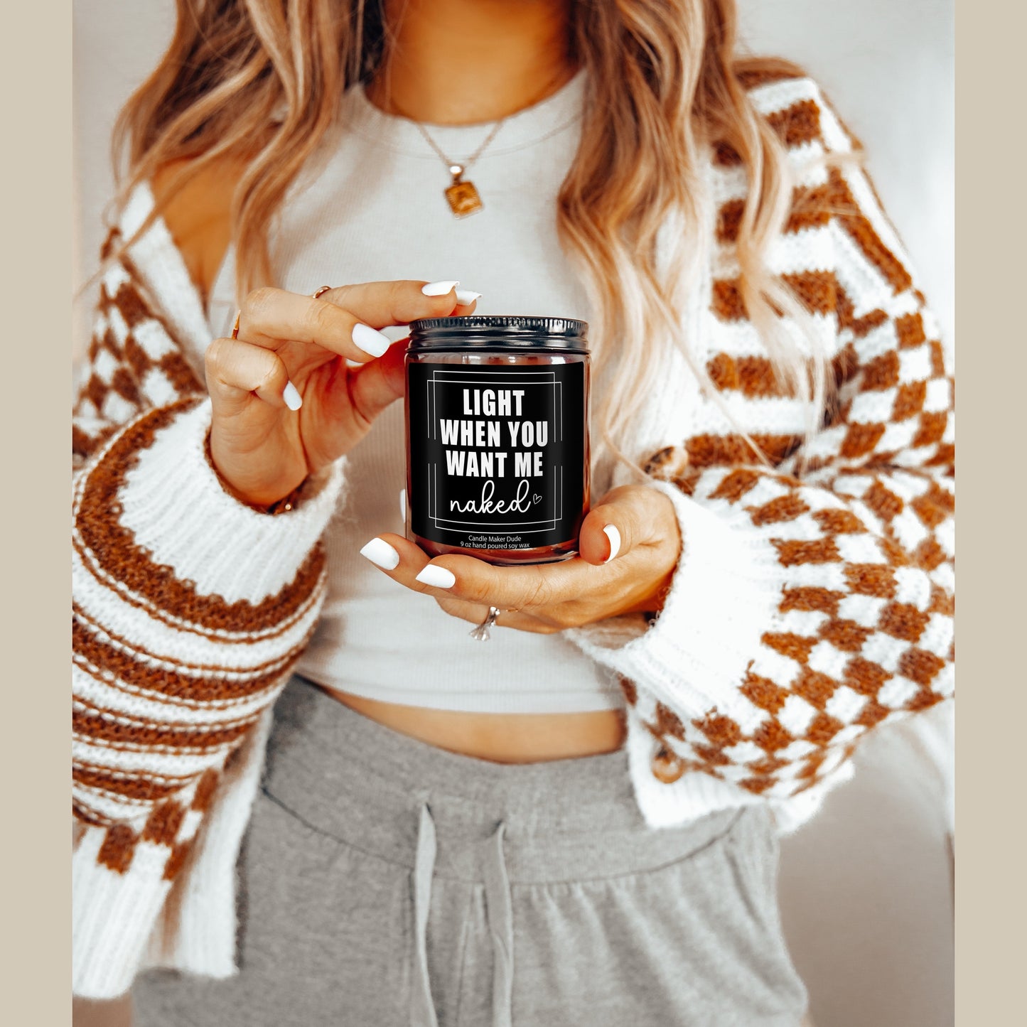 a woman holding a jar of light when you want it