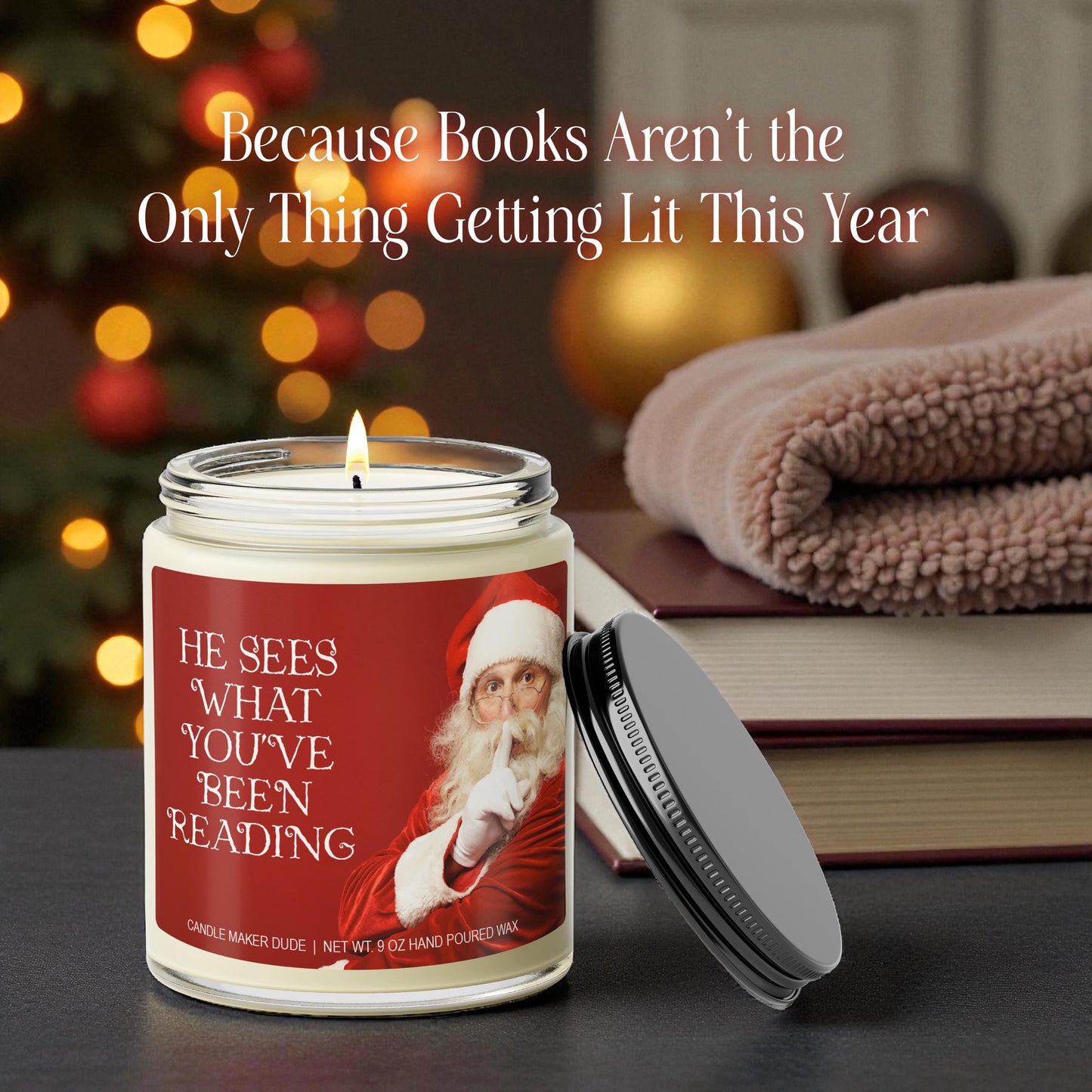 Funny Christmas Candle for Book Lovers, Gift for Readers and Booktok Fans