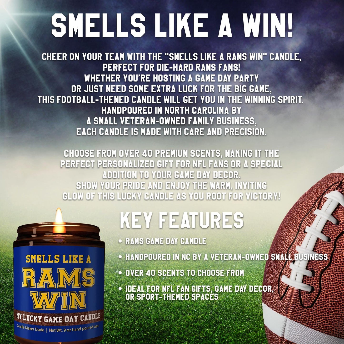 Smells Like a Rams Win Candle, Los Angeles Rams Candle, Game Day Decor, Funny Rams Fan Gift, Lucky Rams Candle