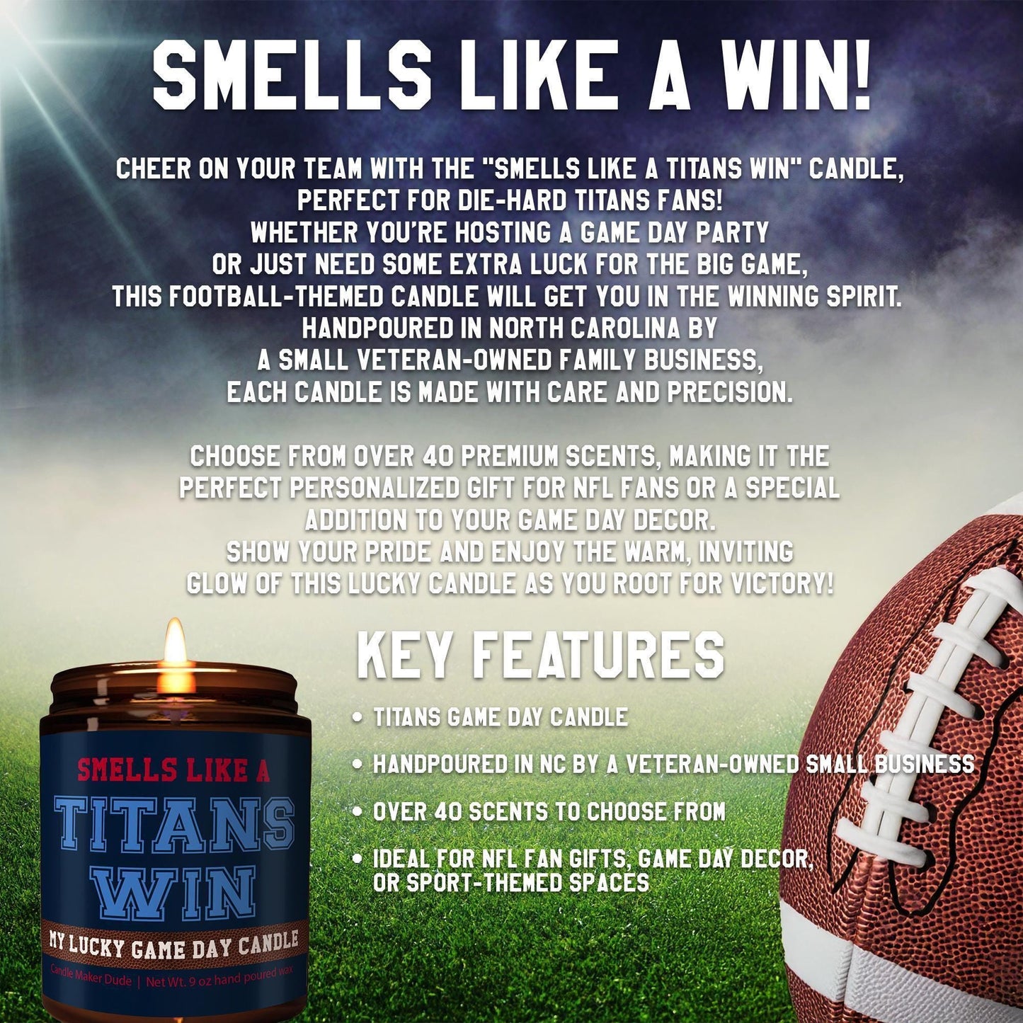 Smells Like a Titans Win Candle, Tennessee Titans Candle, Game Day Decor, Funny Texans Fan Gift, Lucky Texans Candle