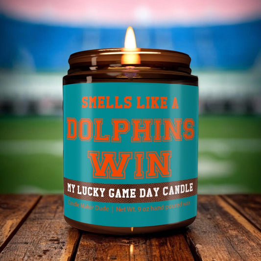 Smells Like a Dolphins Win Candle, Miami Dolphins Candle, Game Day Decor, Funny Dolphins Fan Gift, Lucky Dolphins Candle