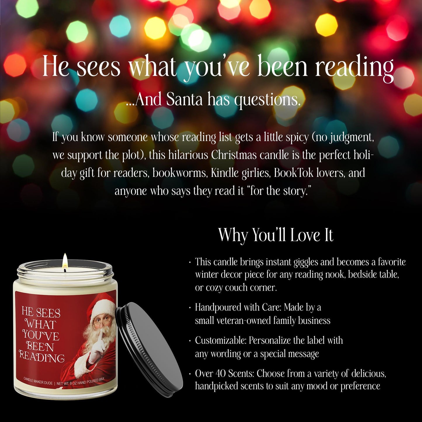 Funny Christmas Candle for Book Lovers, Gift for Readers and Booktok Fans