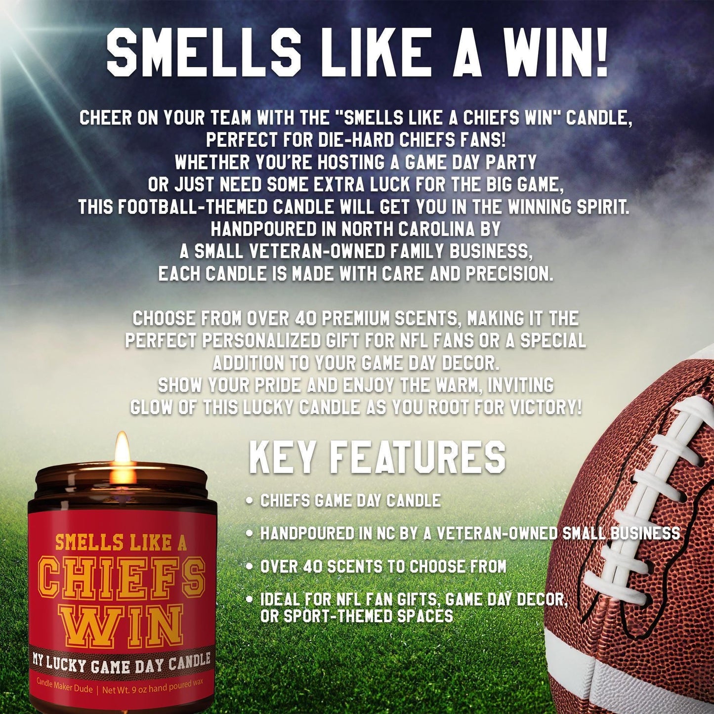 Smells Like a Chiefs Win Candle, Kansas City Chiefs Candle, Game Day Decor, Funny Chiefs Fan Gift, Lucky Chiefs Candle