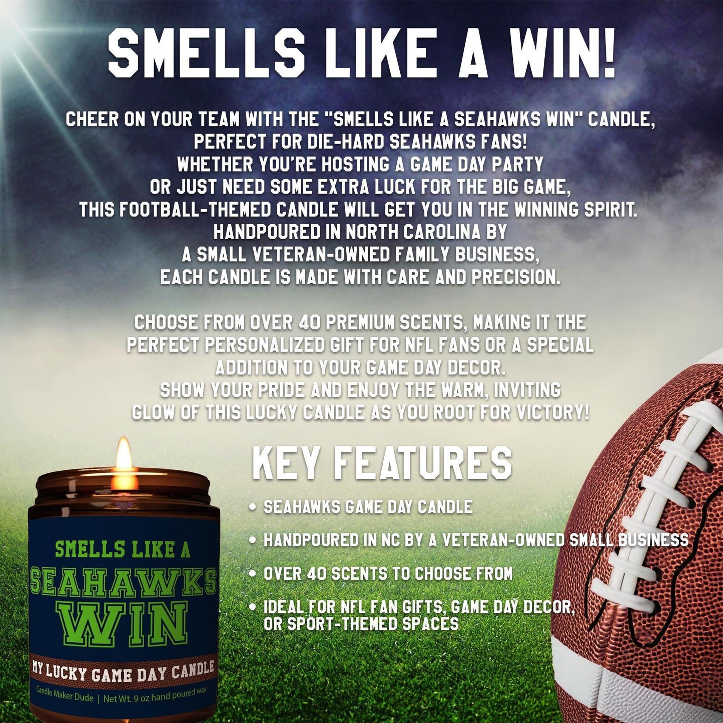 Smells Like a Seahawks Win Candle, Seattle Seahawks Candle, Game Day Decor, Funny Seahawks Fan Gift, Lucky Seahawks Candle