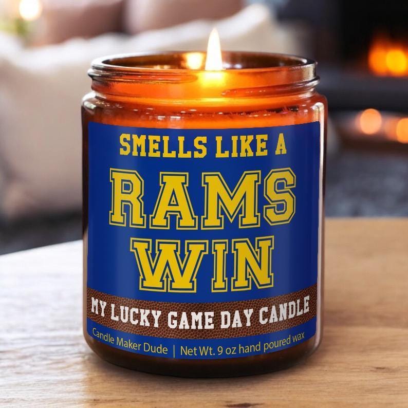 Smells Like a Rams Win Candle, Los Angeles Rams Candle, Game Day Decor, Funny Rams Fan Gift, Lucky Rams Candle