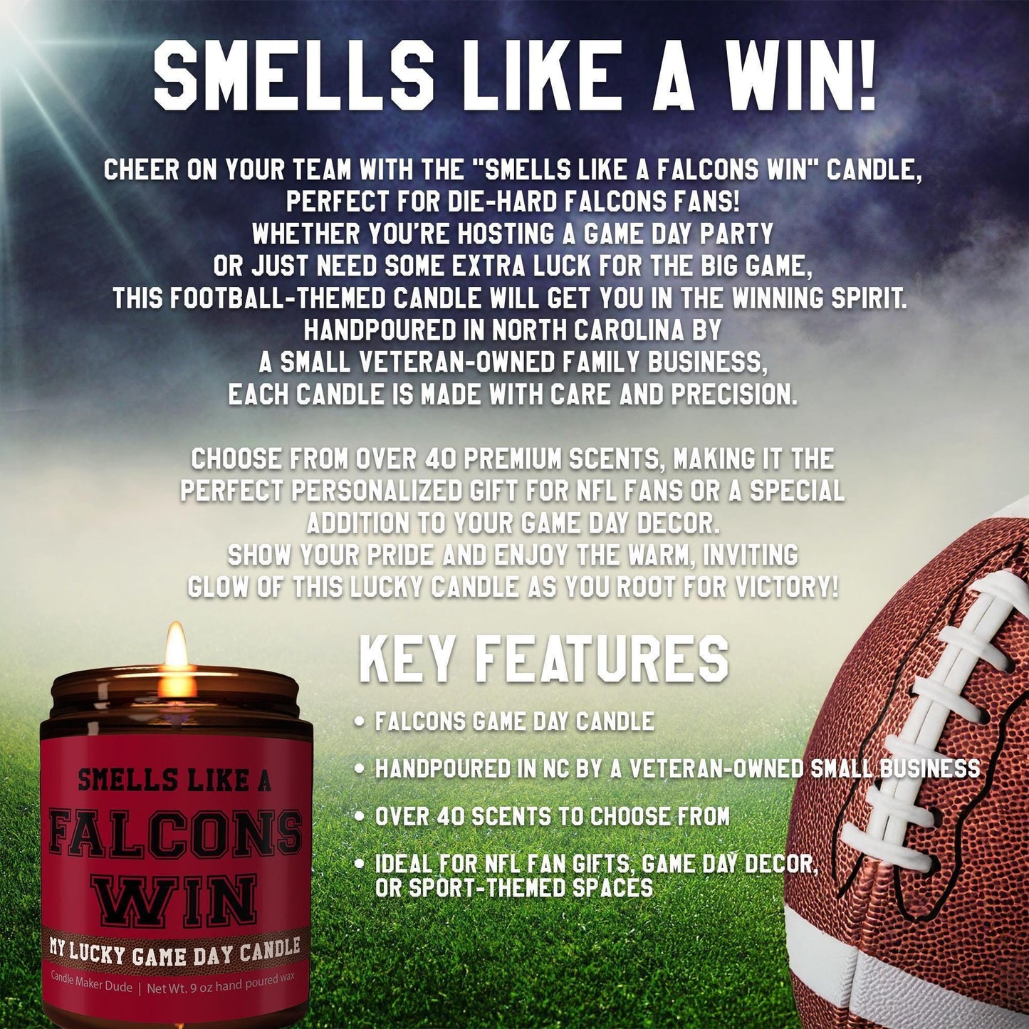 Smells Like a Falcons Win Candle, Atlanta Falcons Candle, Game Day Decor, Funny Falcons Fan Gift, Lucky Falcons Candle