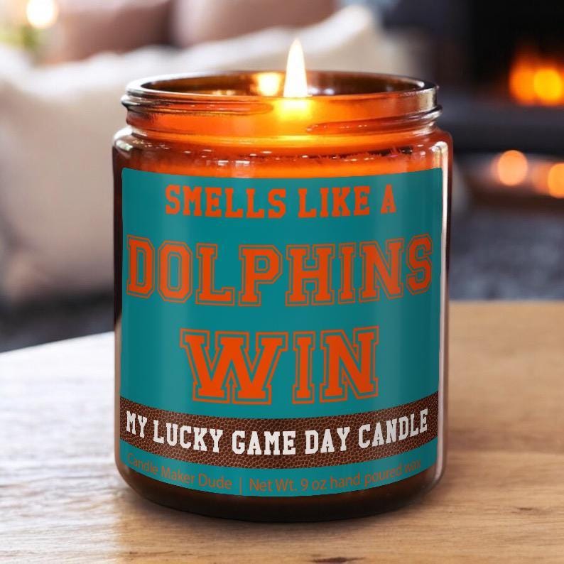 Smells Like a Dolphins Win Candle, Miami Dolphins Candle, Game Day Decor, Funny Dolphins Fan Gift, Lucky Dolphins Candle