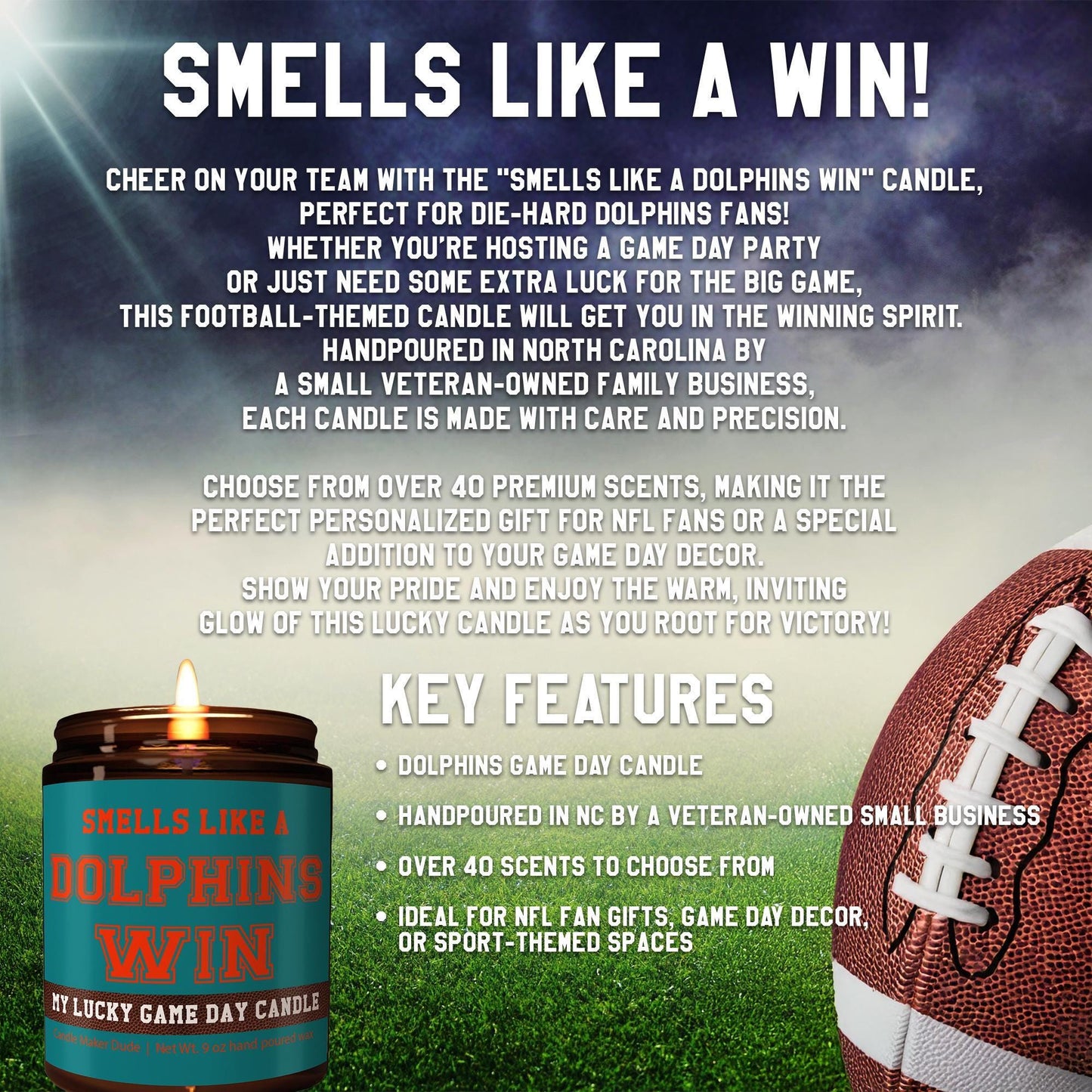 Smells Like a Dolphins Win Candle, Miami Dolphins Candle, Game Day Decor, Funny Dolphins Fan Gift, Lucky Dolphins Candle