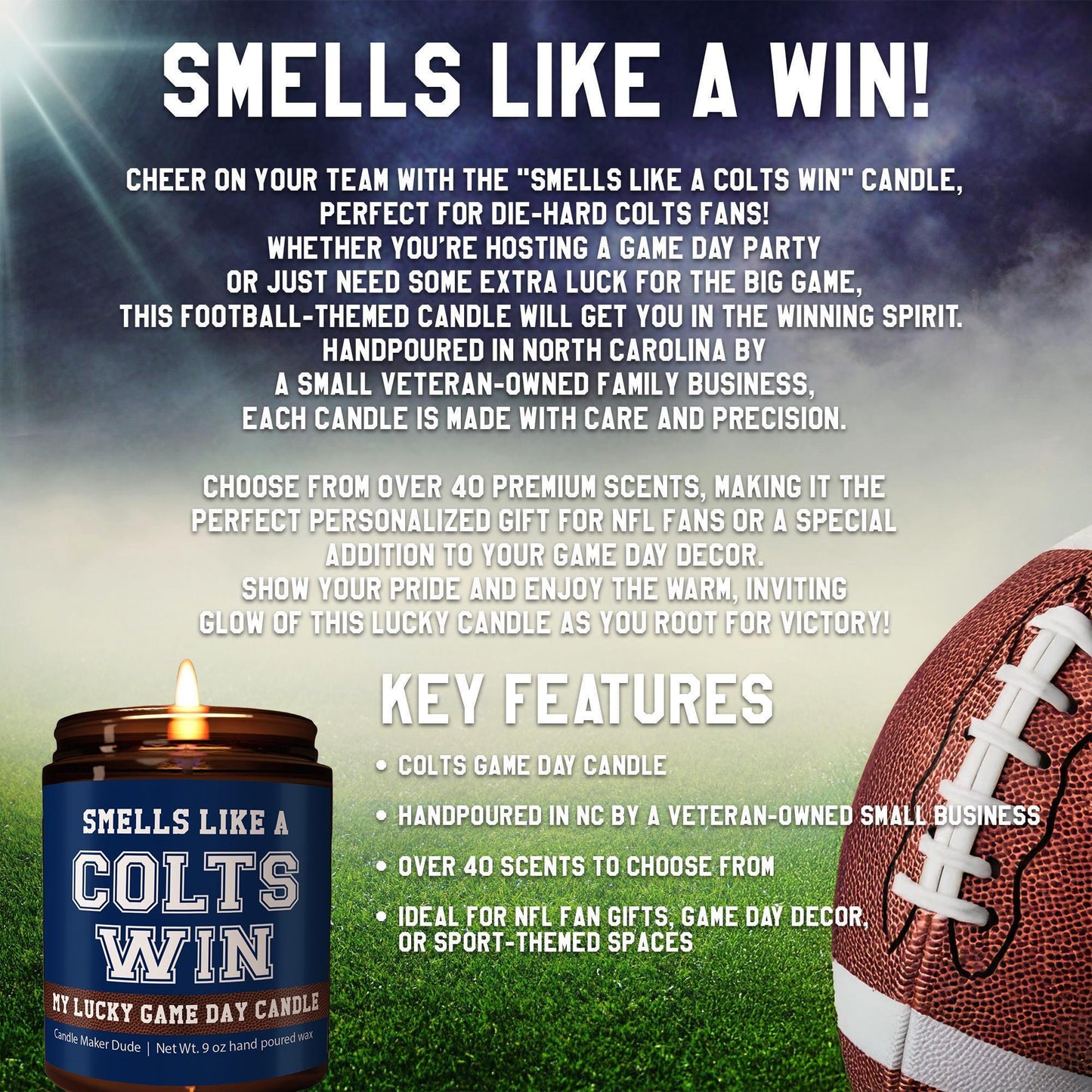 Smells Like a Colts Win Candle, Indianapolis Colts Candle, Game Day Decor, Funny Colts Fan Gift, Lucky Colts Candle