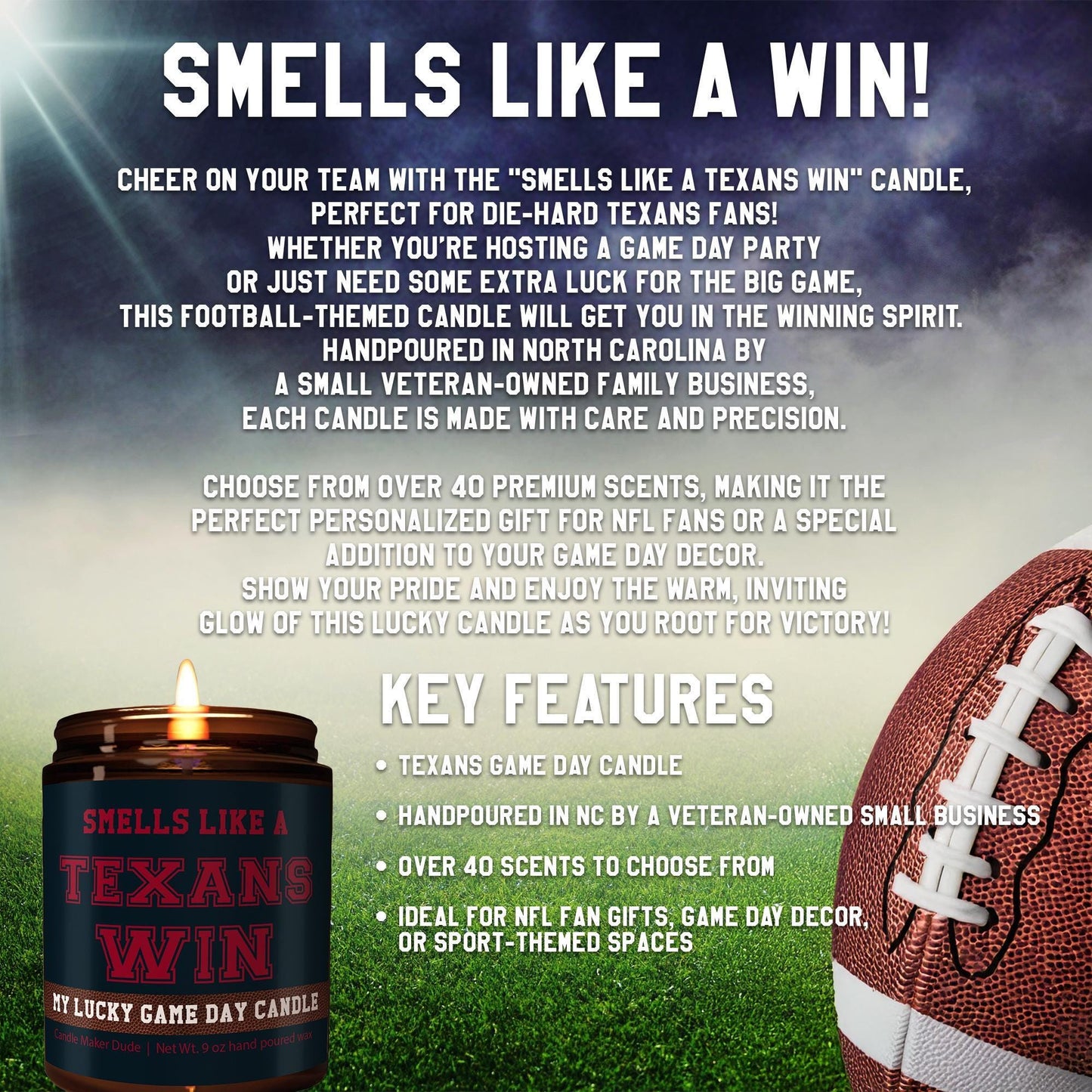Smells Like a Texans Win Candle, Houston Texans Candle, Game Day Decor, Funny Texans Fan Gift, Lucky Texans Candle