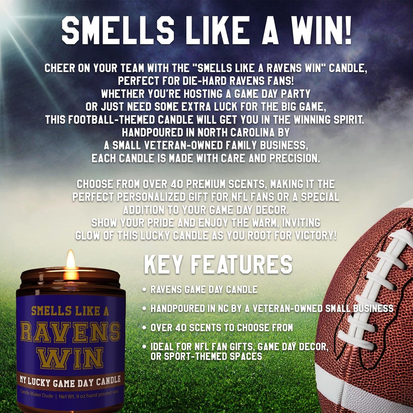 Smells Like a Ravens Win Candle, Baltimore Ravens Candle, Game Day Decor, Funny Ravens Fan Gift, Lucky Ravens Candle