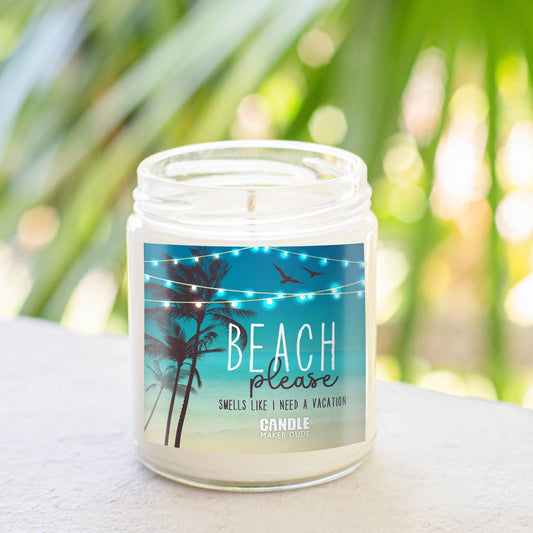 Beach Please Smells Like I Need A Vacation Candle, Funny Gift Ideas Candles, Palm Tree Tropical Beach House Decor