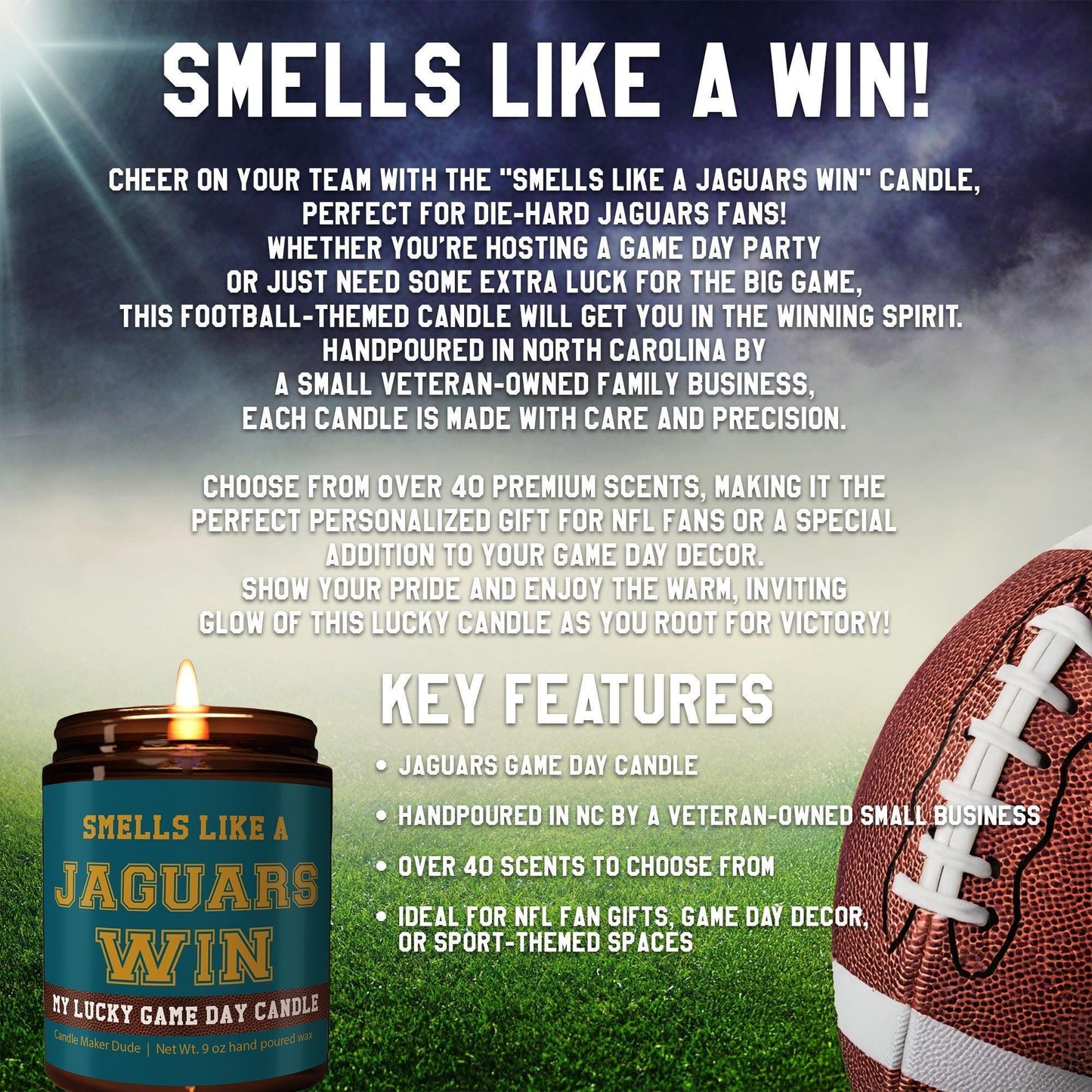 Smells Like a Jaguars Win Candle, Jacksonville Jaguars Candle, Game Day Decor, Funny Jaguars Fan Gift, Lucky Jaguars Candle