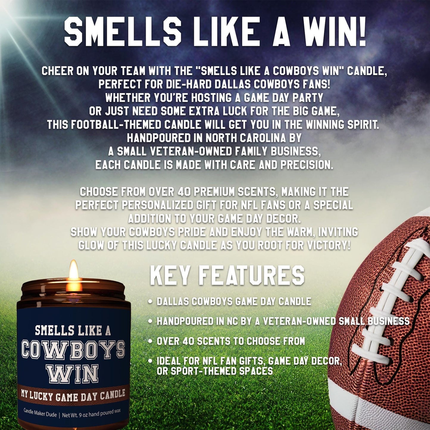 Smells Like a Cowboys Win, Dallas Cowboys Lucky Game Day Candle, Football Candle, NFL Fans Gift, Game Day Decor, Sport Themed Candle