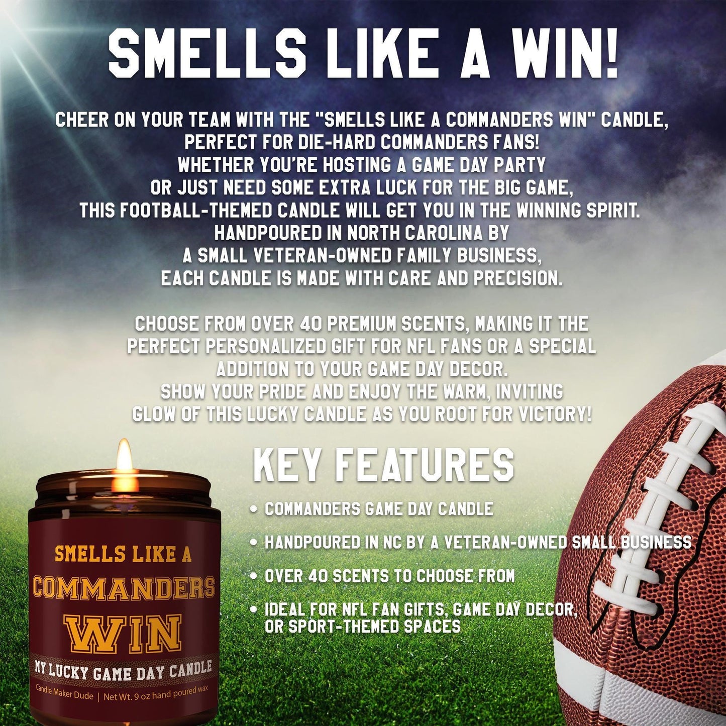 Smells Like a Commanders Win Candle, Washington Commanders Candle, Game Day Decor, Funny Commanders Fan Gift, Lucky Commanders Candle