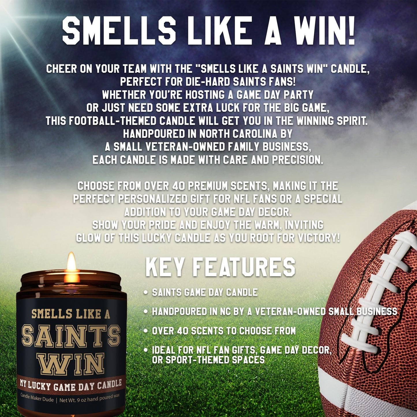 Smells Like a Saints Win Candle, New Orleans Saints Candle, Game Day Decor, Funny Saints Fan Gift, Lucky Saints Candle