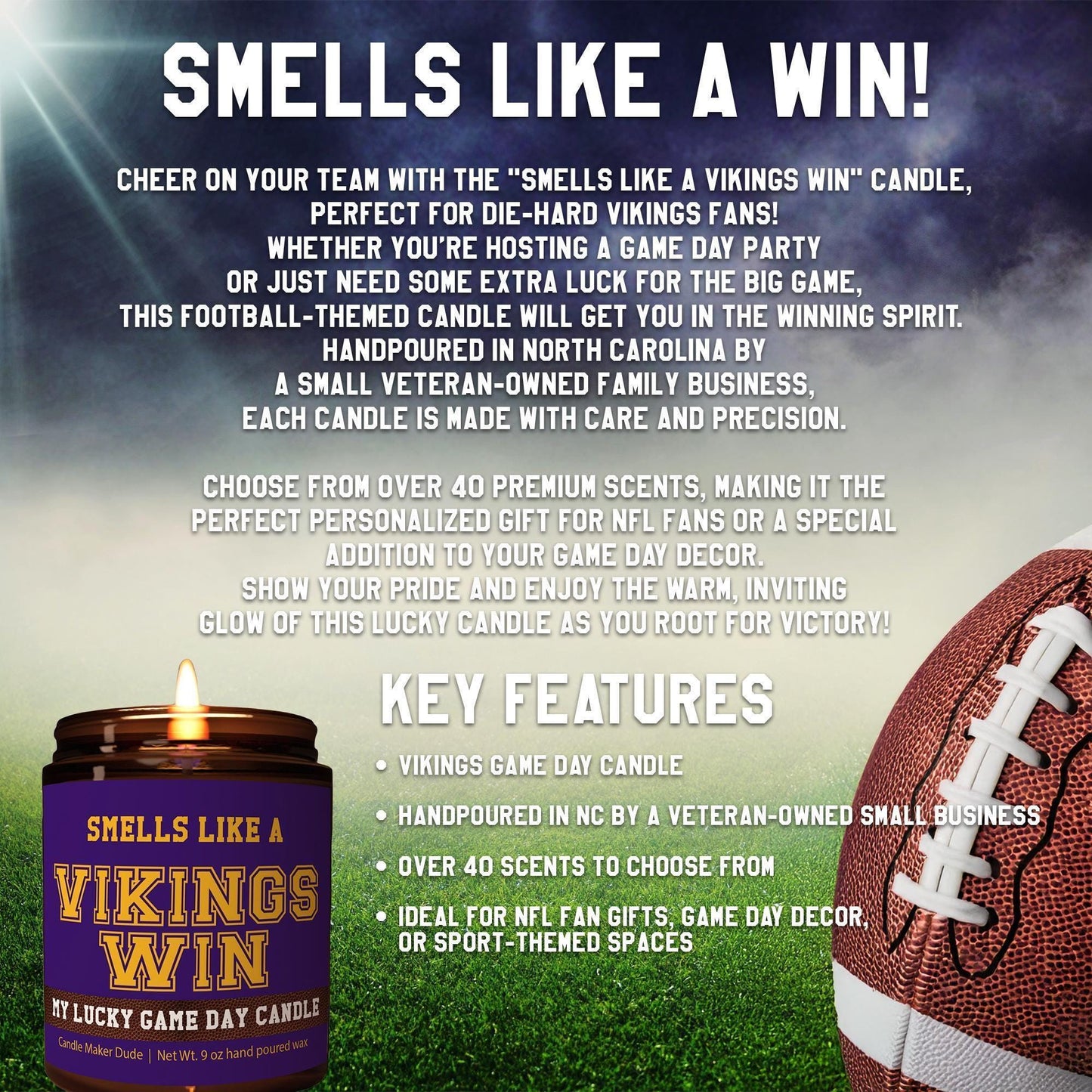 Smells Like a Vikings Win Candle, Minnesota Vikings Candle, Game Day Decor, Funny Vikings Fan Gift, Lucky Vikings Candle