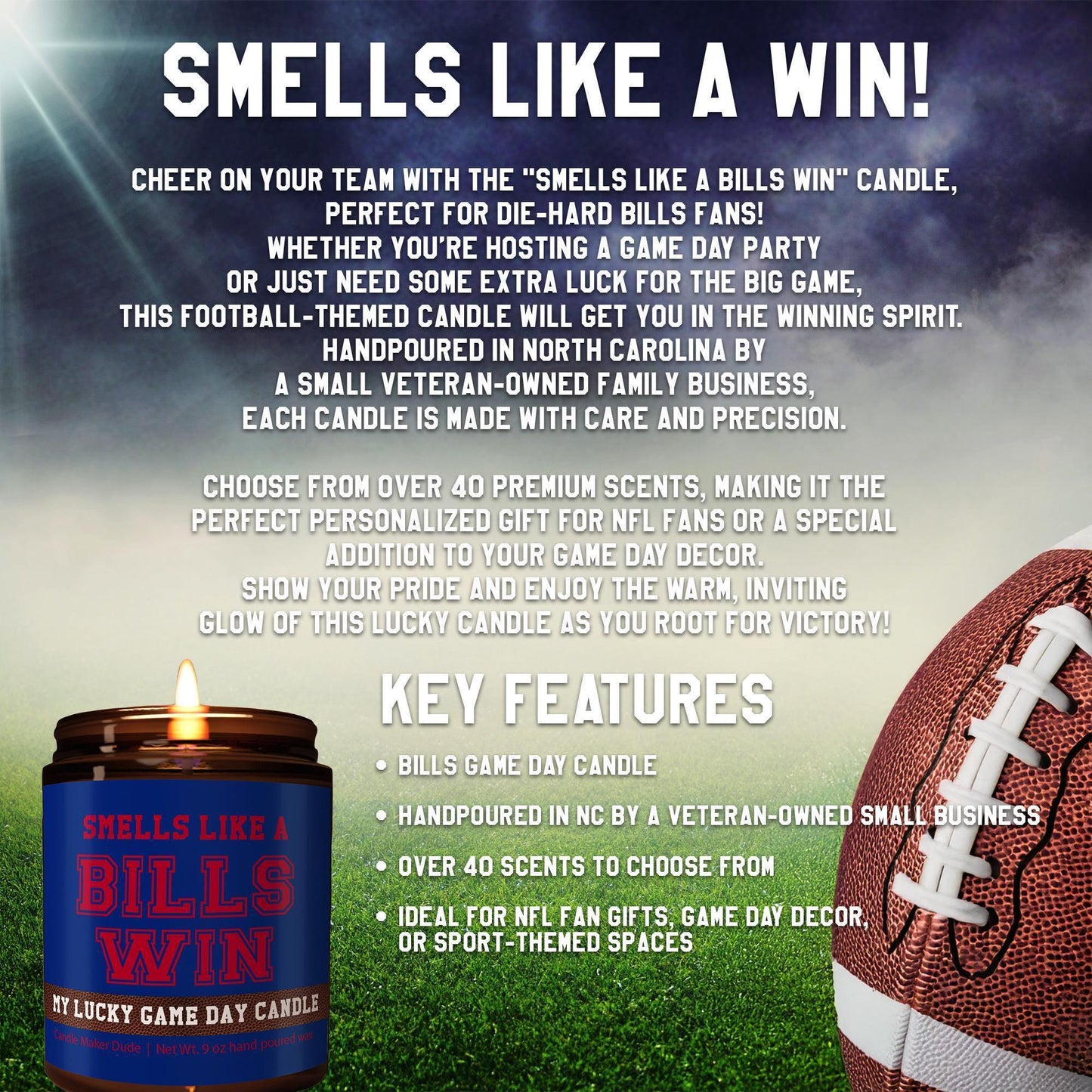 Smells Like a Bills Win Candle, Buffalo Bills Candle, Game Day Decor, Funny Bills Fan Gift, Lucky Bills Candle