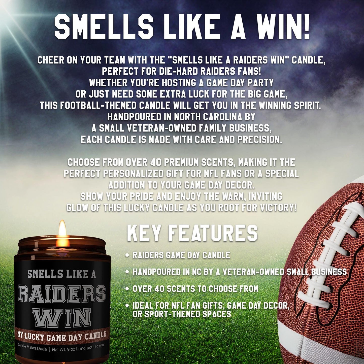 Smells Like a Raiders Win Candle, Oakland Raiders Candle, Game Day Decor, Funny Raiders Fan Gift, Lucky Raiders Candle